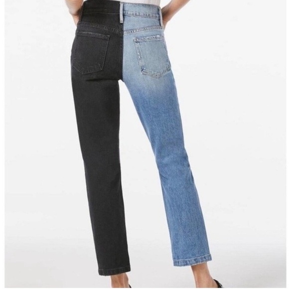 Frame Le Sylvie Slender Straight Jeans Black Indigo Mix Playtha Two Tone Size 24 - Picture 2 of 12